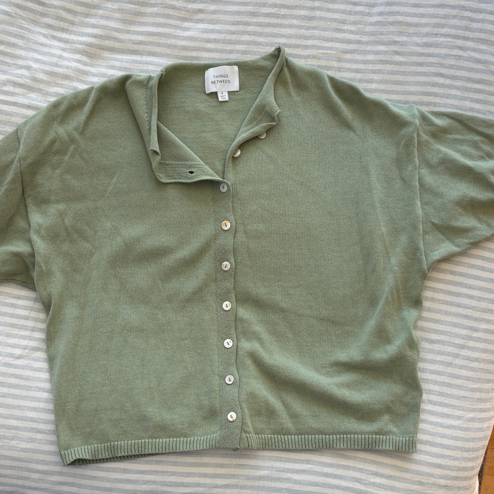 Things Between “Toby” cotton short sleeve cardigan.